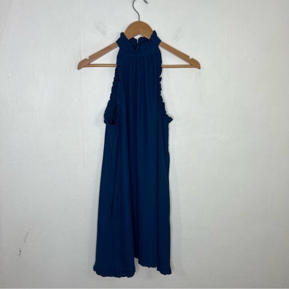 Amanda Uprichard Blue Ruffle Halter Mini Dress Size Small - Picture 1 of 11